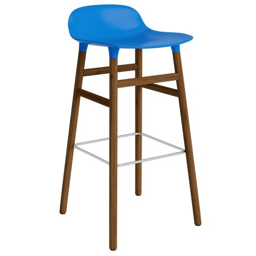 Form Barstool barkruk 75cm met walnoten onderstel felblauw