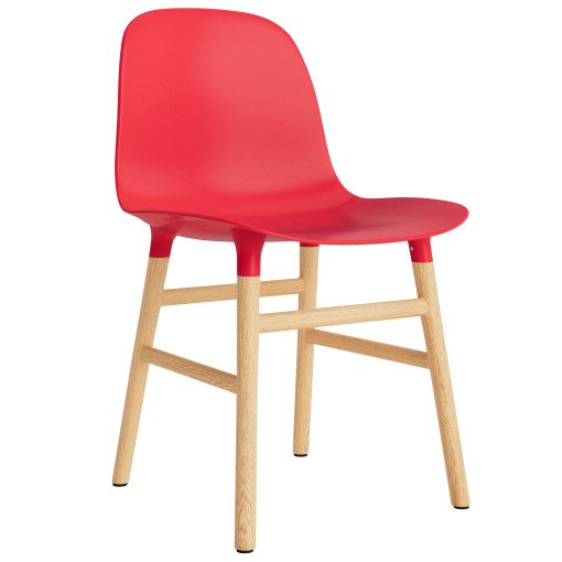 Form Chair stoel met eiken onderstel, felrood