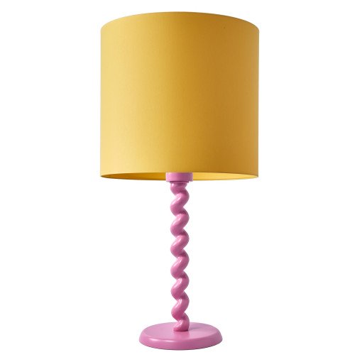 Twister tafellamp roze kap L geel