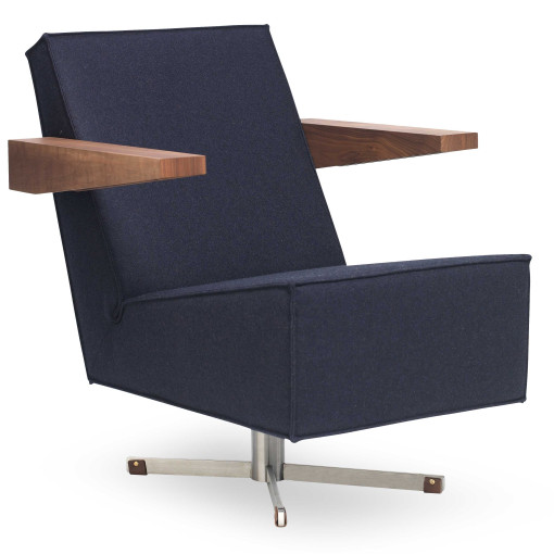 Press Room Chair fauteuil melange donkerblauw, walnoot arm