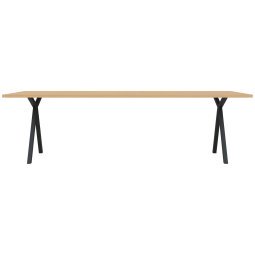 Slim X-Type tafel 200x90 zwart frame, naturel hardwax, rechte hoeken
