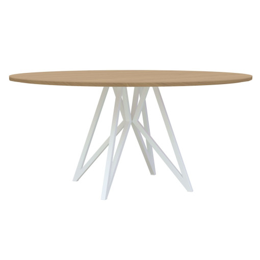 Butterfly Quadpod tafel 140, wit frame, naturel lak, rechte hoeken