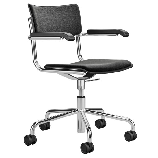 S43 bureaustoel gestoffeerd zwart 60999 met chroom onderstel