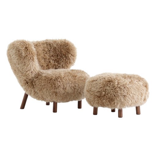 Little petra & pouf sheepskin honey, walnoot onderstel