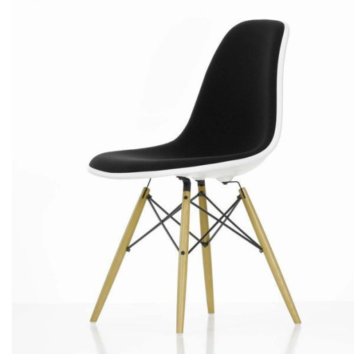 Eames DSW gestoffeerde stoel, bekleding nero, kuip wit