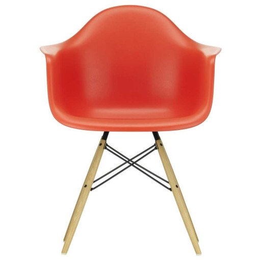 Eames DAW stoel geelachtig esdoorn onderstel, Poppy Red