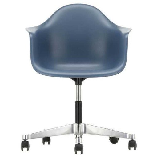 Eames PACC stoel, draaibaar met wielen zeeblauw