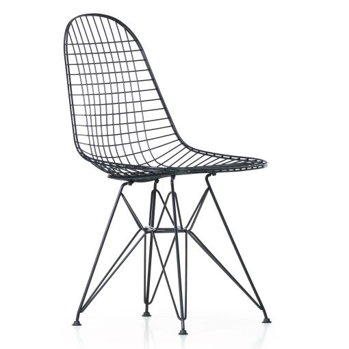 Eames Wire Chair DKR stoel zwart gepoedercoat onderstel