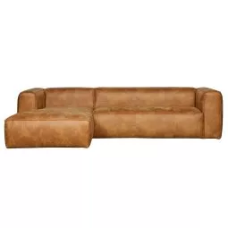 Bean bank met chaise longue links leer cognac