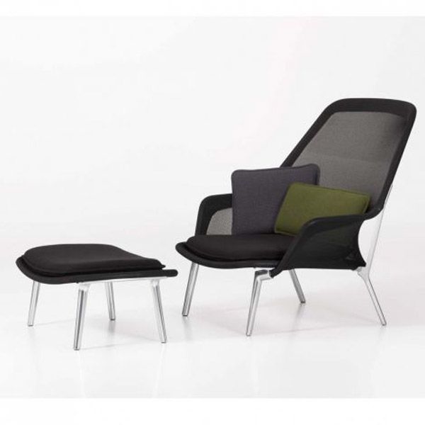 Vitra Slow Chair Met Ottoman Loungestoel Zwart Gepolijst vitra kopen in de aanbieding
