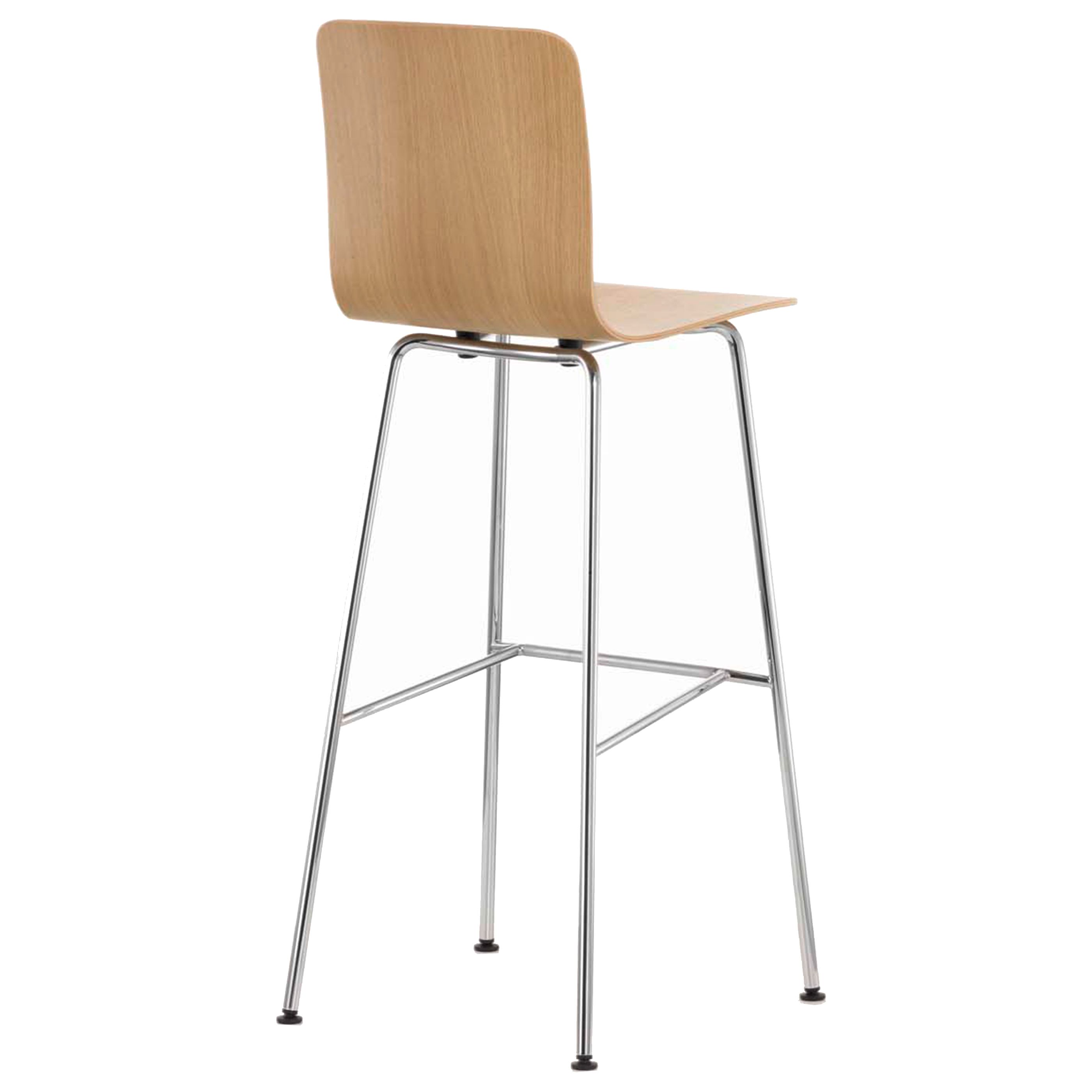 Vitra Hal Ply Stool High Barkruk Licht Eiken Verchroomd Onderstel vitra kopen in de aanbieding