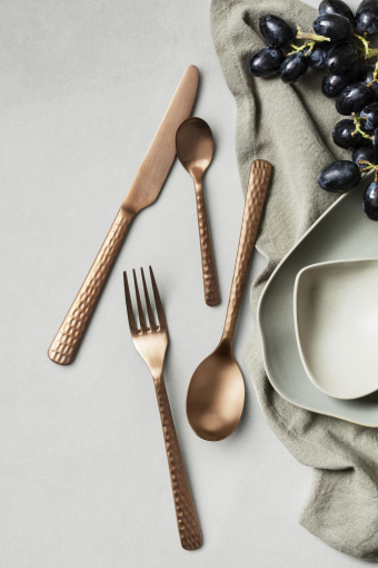 Hammered bestekset 16-delig copper