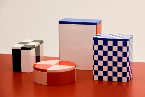 Tin Container opberger X-Large Off-White,Blue and Red