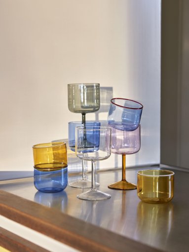 Tint wijnglas set van 2 geel/roze