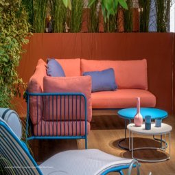 Nolita 4-zits loungebank kussen wit frame blauw