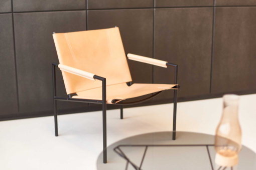 SZ 02 tuigleer fauteuil naturel,chroom onderstel